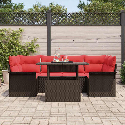 Trädgårdsoffset med kudde med lagring 7 pcs Brun Poly Rattan