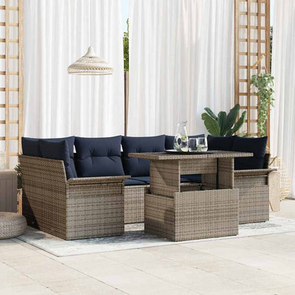 Trädgårdsoffset med kudde med lagring 7 pcs Grå Poly Rattan