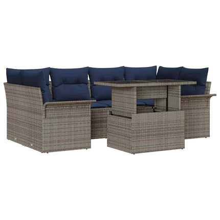 Trädgårdsoffset med kudde med lagring 7 pcs Grå Poly Rattan