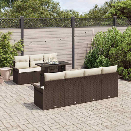 Trädgårdsoffset med kudde med lagring 8 pcs Brun Poly rattan