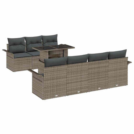 Trädgårdsoffset med kudde med lagring 8 pcs Grå Poly Rattan