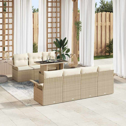 Trädgårdsoffset med kudde med lagring 8 pcs Beige Poly Rattan