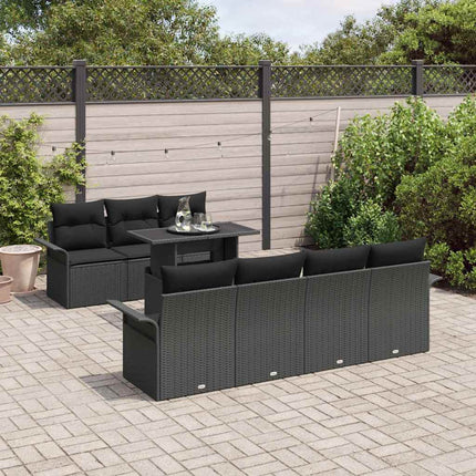 Trädgårdsoffset med kudde med lagring 8 pcs Svart Poly Rattan