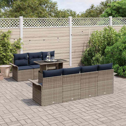 Trädgårdsoffset med kudde med lagring 8 pcs Grå Poly Rattan
