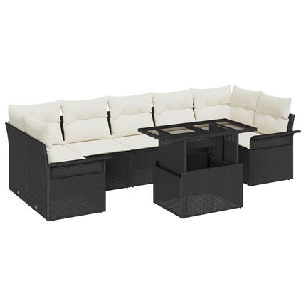 Trädgårdsoffset 8 st Svart [Syntetisk]: Poly Rattan