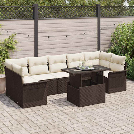 Trädgårdsoffset med kudde med lagring 8 pcs Brun Poly rattan