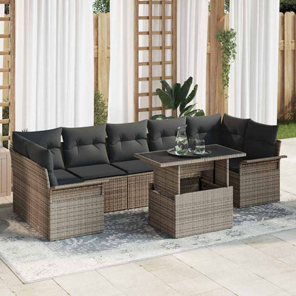 Trädgårdsoffset med kudde med lagring 8 pcs Grå Poly rattan