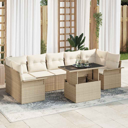 Trädgårdsoffset med kudde med lagring 8 pcs Beige Poly Rattan