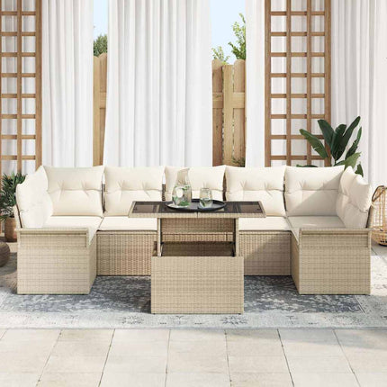 Trädgårdsoffset med kudde med lagring 8 pcs Beige Poly Rattan