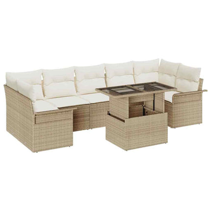 Trädgårdsoffset med kudde med lagring 8 pcs Beige Poly Rattan