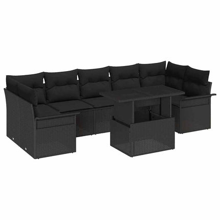 Trädgårdsoffset med kudde med lagring 8 pcs Svart Poly rattan