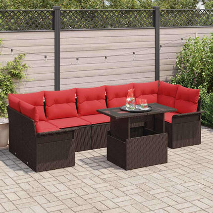 Trädgårdsoffset med kudde med lagring 8 pcs Brun Poly Rattan