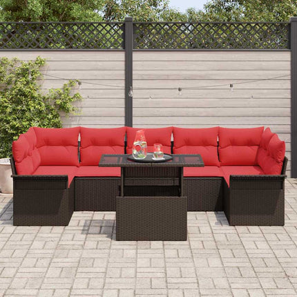 Trädgårdsoffset med kudde med lagring 8 pcs Brun Poly Rattan