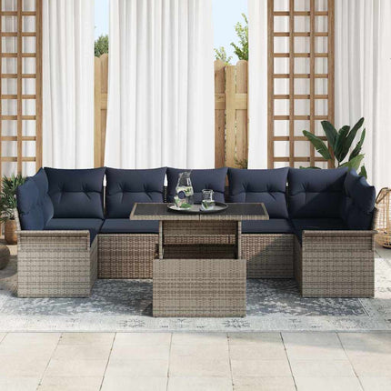 Trädgårdsoffset med kudde med lagring 8 pcs Grå Poly Rattan