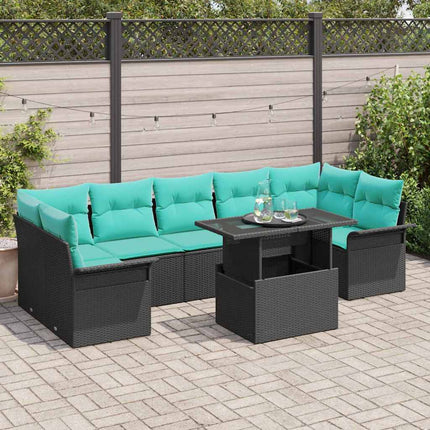 Trädgårdsoffset med kudde med lagring 8 pcs Svart Poly Rattan