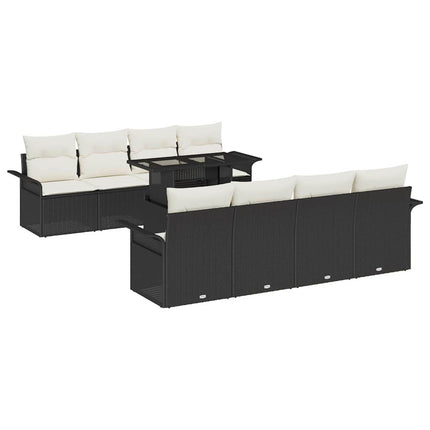Trädgårdsoffset med kudde med lagring 9 pcs Svart Poly rattan
