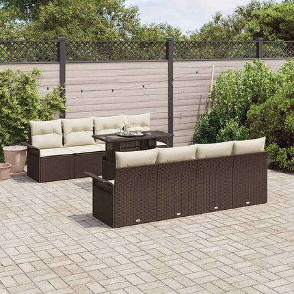 Trädgårdsoffset med kudde med lagring 9 pcs Brun Poly rattan