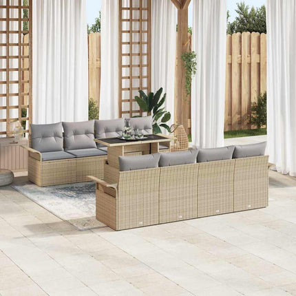 Trädgårdsoffset med kudde med lagring 9 pcs Beige Poly rattan