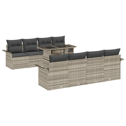 Trädgårdsoffset med kudde med lagring 9 pcs Ljusgrå Poly rattan