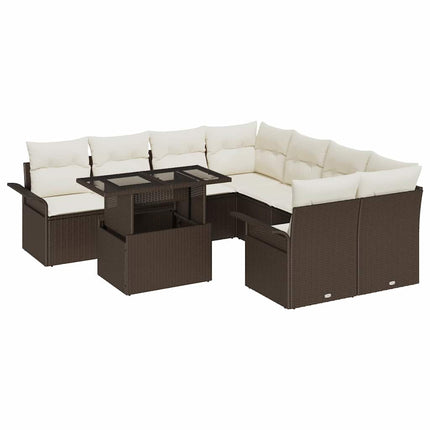 Trädgårdsoffset med kudde med lagring 9 pcs Brun Poly Rattan