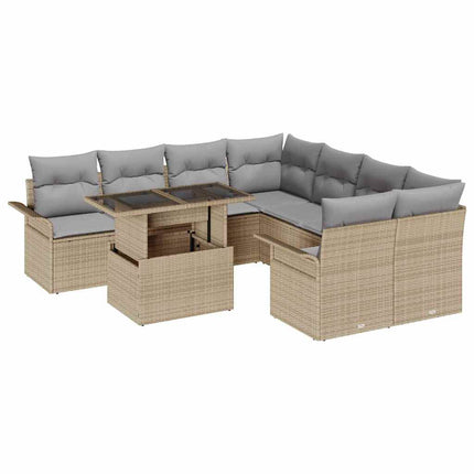 Trädgårdsoffset 9 st Beige [Syntetisk]: Poly Rattan