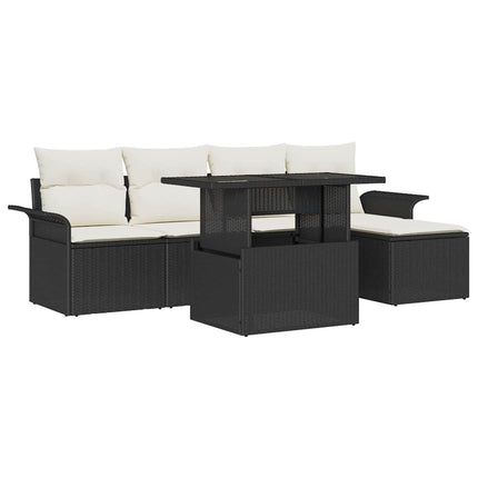 Trädgårdsoffset med kudde med lagring 6 pcs Svart Poly rattan