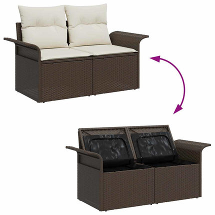 Trädgårdsoffset med kudde med lagring 6 pcs Brun Poly rattan