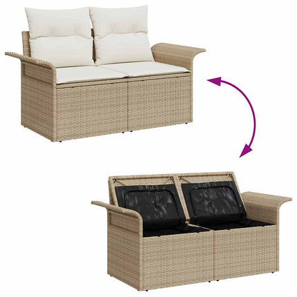 Trädgårdsoffset med kudde med lagring 6 pcs Beige Poly rattan