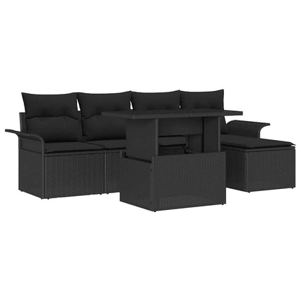 Trädgårdsoffset med kudde med lagring 6 pcs Svart Poly rattan