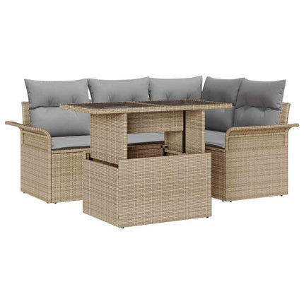 Trädgårdsoffset 5 st Beige [Syntetisk]: Poly Rattan
