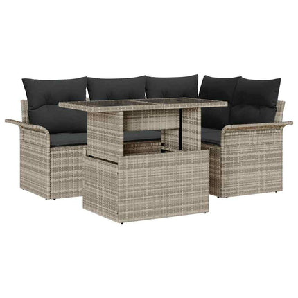 Trädgårdsoffset med kudde med lagring 5 pcs Ljusgrå Poly rattan