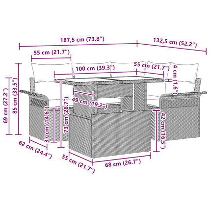 Trädgårdsoffset med kudde med lagring 5 pcs Svart Poly Rattan