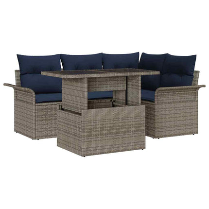 Trädgårdsoffset med kudde med lagring 5 pcs Grå Poly Rattan