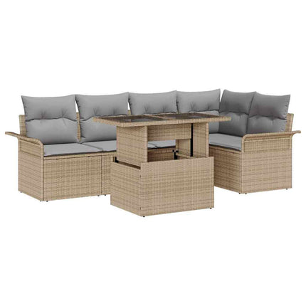 Trädgårdsoffset med kudde med lagring 6 pcs Beige Poly rattan
