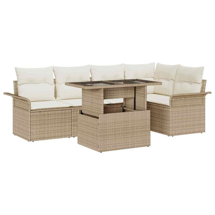 Trädgårdsoffset med kudde med lagring 6 pcs Beige Poly rattan