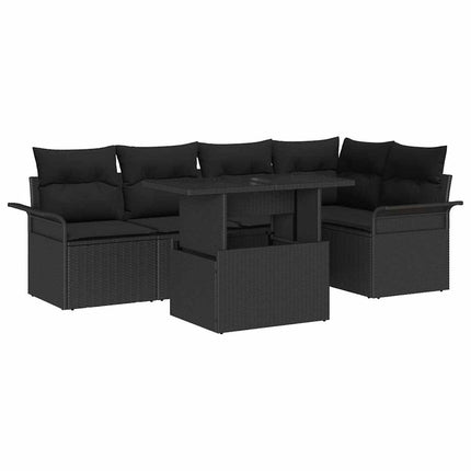 Trädgårdsoffset med kudde med lagring 6 pcs Svart Poly Rattan