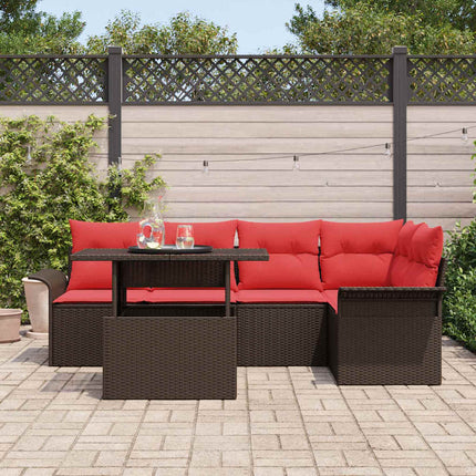 Trädgårdsoffset med kudde med lagring 6 pcs Brun Poly Rattan