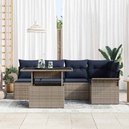 Trädgårdsoffset med kudde med lagring 6 pcs Grå Poly Rattan