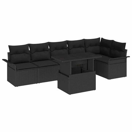 Trädgårdsoffset med kudde med lagring 7 pcs Svart Poly rattan