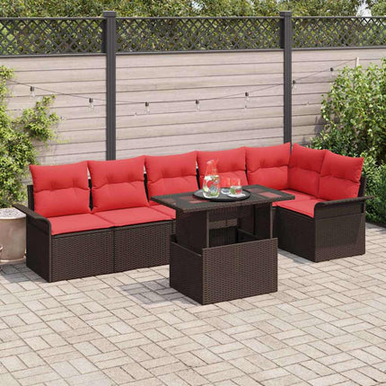 Trädgårdsoffset med kudde med lagring 7 pcs Brun Poly rattan