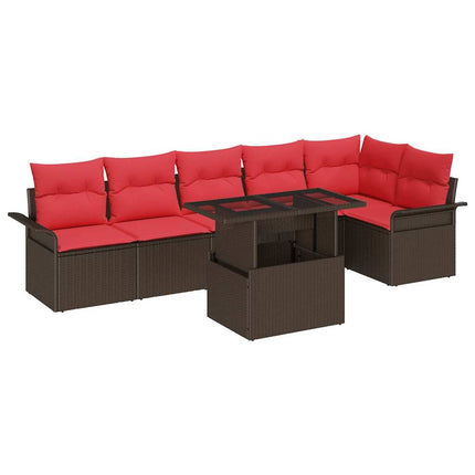Trädgårdsoffset med kudde med lagring 7 pcs Brun Poly rattan