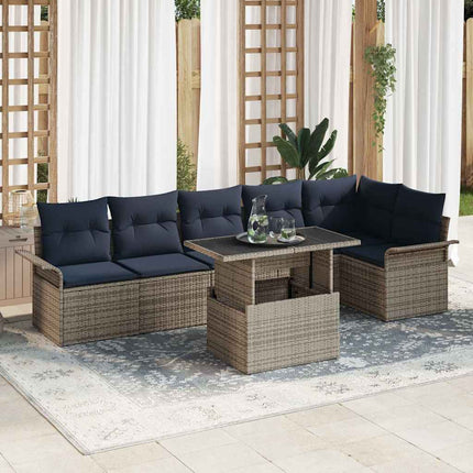 Trädgårdsoffset med kudde med lagring 7 pcs Grå Poly rattan