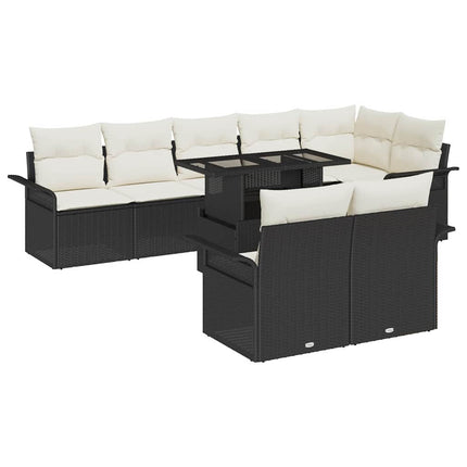 Trädgårdsoffset med kudde med lagring 9 pcs Svart Poly rattan