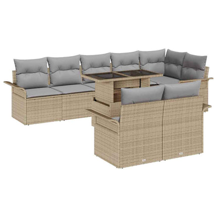 Trädgårdsoffset med kudde med lagring 9 pcs Beige Poly rattan