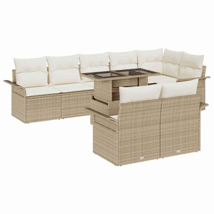 Trädgårdsoffset med kudde med lagring 9 pcs Beige Poly rattan