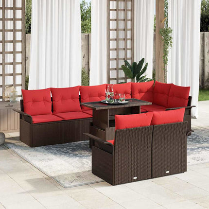 Trädgårdsoffset med kudde med lagring 9 pcs Brun Poly Rattan