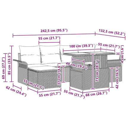 Trädgårdsoffset med kudde med lagring 7 pcs Svart Poly rattan