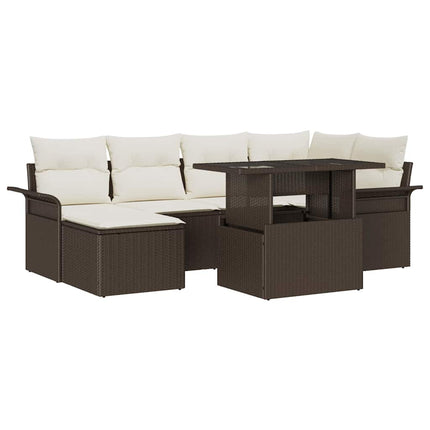 Trädgårdsoffset med kudde med lagring 7 pcs Brun Poly rattan