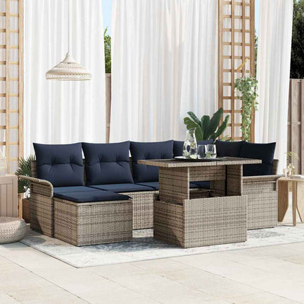 Trädgårdsoffset med kudde med lagring 7 pcs Grå Poly Rattan