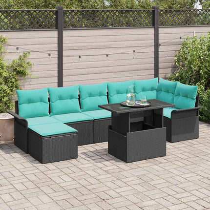 Trädgårdsoffset 8 st Svart [Syntetisk]: Poly Rattan